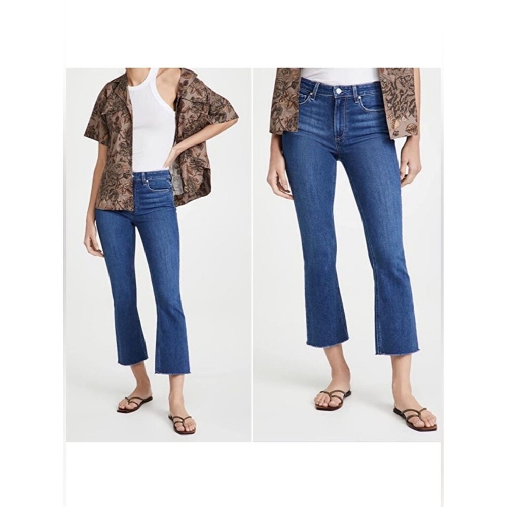 Paige Collette Crop Flare Medium Wash Distressed Hem Jeans SZ 25